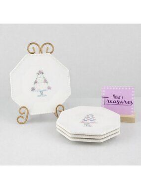 Boston Warehouse 2004 WEDDING CONFECTIONS Porcelain Embossed Dots Plates Set 4